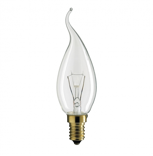 Лампа СТ35 240V CL 40W E14 свеча на ветру прозрачная Jazzway