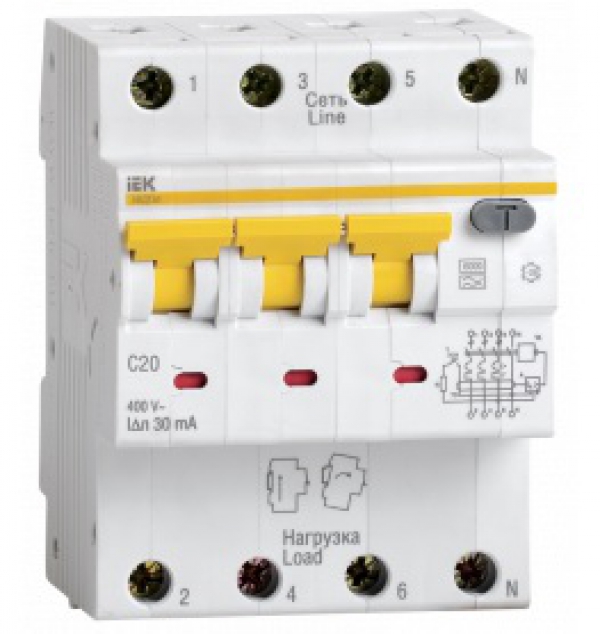 Автоматический выключатель дифференциального тока АВДТ34 C20 30мА IEK