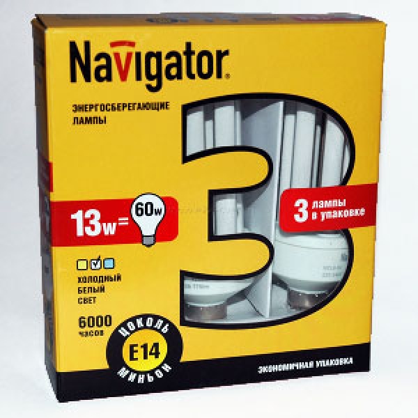 Лампа Navigator 94 402 NCL6-3U-13-827-E14/3 PACK (3шт.- Трехэлектрод.)