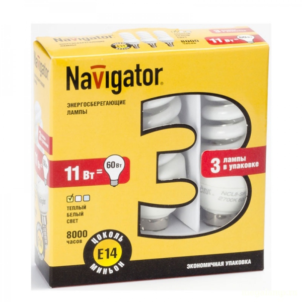 Лампа Navigator 94 424 NCL8-SF-11-840-E14/3PACK (3шт - МиниСпираль)
