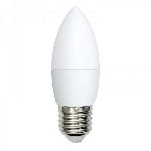 LED-C37-7W/NW/E27/FR/NR Лампа светодиодная. Форма &quot;свеча&quot;, матовая. Серия Norma. Белый свет (4000K). Картон. ТМ Volpe, Шк.4690485104612